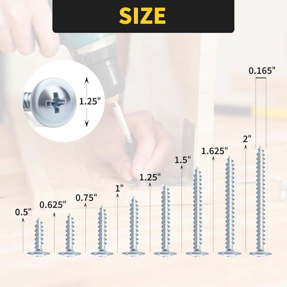 ZANHUA-220 PCS #8 Truss Head Zinc Wood Screws Assortment Kit, High Hardness Wood Screws Set, Phillips Drive Assorted Screws, Contain 8 Size (2,1-5/8,1-1/2,1-1/4,1,3/4,5/8,1/2), Zinc