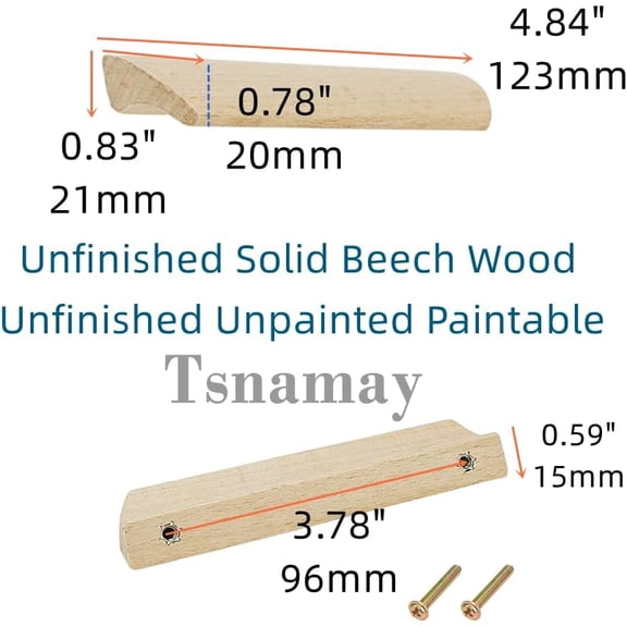 ZANHUA-2Pcs Unfinished Wood Solid Furniture Pulls Handles,Unfinished Unpainted Paintable Wooden Handles Cupboard Closet Drawer Handle Pull,Length 4.84",Hole Dis.3.78"
