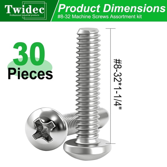 ZANHUA-/30PCS Machine Screws #8-32x1-1/4 inch Long,304 Stainless Steel Phillips Pan Head Electricians Screws for Knob and Pull Installation,Cabinet Door and Drawer Screws, Receptacles Mounting Screw