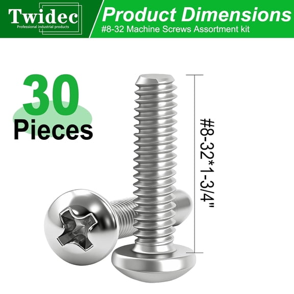 ZANHUA-/30PCS Machine Screws #8-32x1-3/4 inch Long,304 Stainless Steel Phillips Pan Head Electricians Screws for Knob and Pull Installation,Cabinet Door and Drawer Screws, Receptacles Mounting Screw