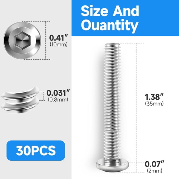 ZANHUA-30Pcs M5 Bolt M5 x 35mm Flat Head Socket Cap Screw Bolts, Allen Socket Drive Machine M5 Screws Assortment Kit, Stainless Steel M5x0.8 Bolt by Marysino