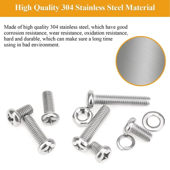 ZANHUA-35 Pieces M6 x 16mm Machine Screws, Thread Pitch 1.0mm, M6 Phillips Pan Head Machine Screws, 304 Stainless Steel, Fully Threaded, Silver