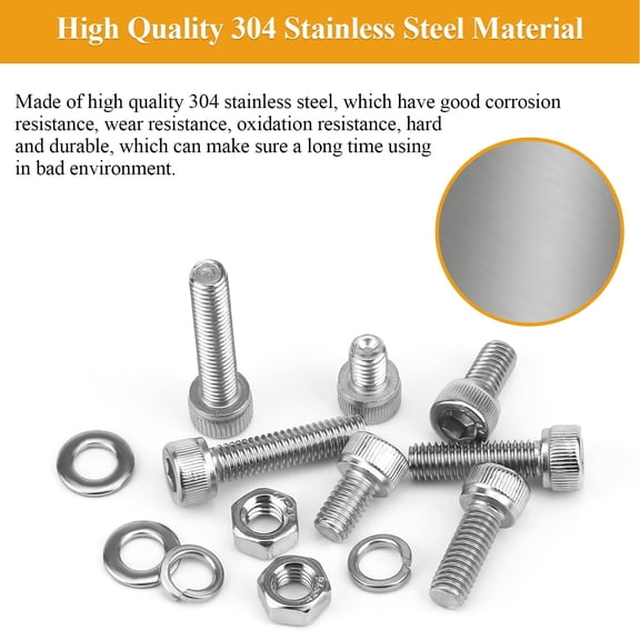 ZANHUA-35 Pieces M6 x 8mm Socket Head Cap Screws, Thread Pitch 1.0mm, M6 Screws, 304 Stainless Steel, Fully Threaded, Silver
