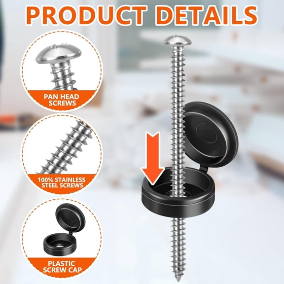 ZANHUA-36 Set 3 Inch Shutter Screws and Caps Black Shutter Screws with Caps Shutter Fasteners for Windows Outside Shutter Caps for Shutter Railings Furniture