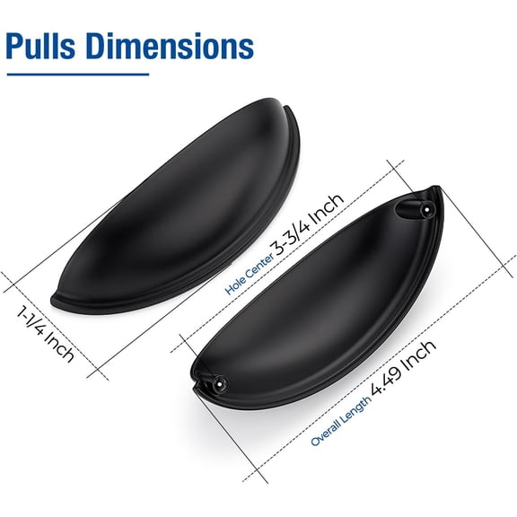 ZANHUA-4 Pack 3-3/4" Matte Black Cup Drawer Pulls, Kitchen Cabinet Handles, 3-3/4 Inch (96 mm) Hole Center