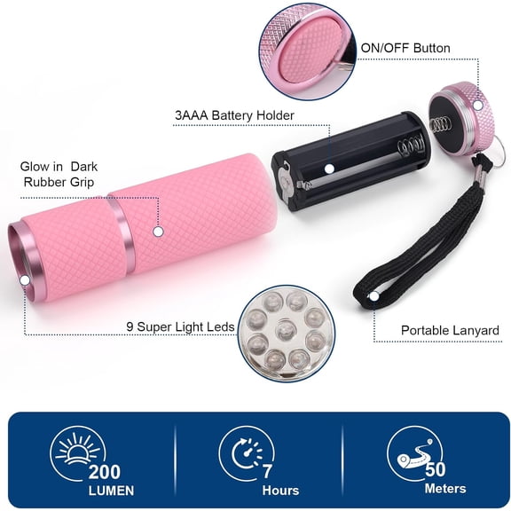 ZANHUA-4 Pack Mini Flashlights, 9 LED Glow-in-the-Dark Aluminum Lights with Straps  Perfect for Camping, Hiking, and Emergency