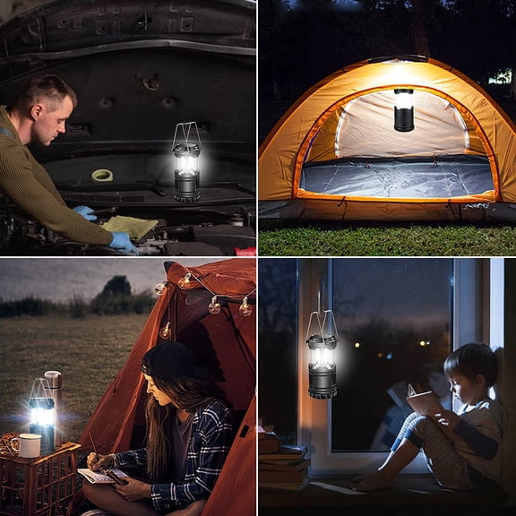 ZANHUA-4 Pcs LED Camping Lantern, Battery Powered Compact LED Lanterns, Suitable Survival Kits for Hurricane, Waterproof Portable Emergency Light for Storm, Outages, Black