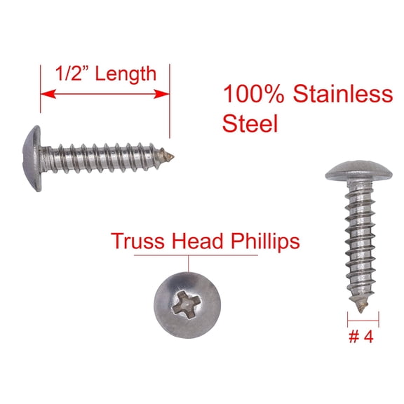 ZANHUA-#4 X 1/2 inch Stainless Truss Head Phillips Wood Screw (100 Piece) 18-8 (304) Stainless Steel Screws, ssd Screws