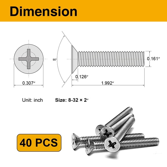 ZANHUA-40PCS 8-32 Machine Screws, 2 inch Stainless Steel Extra Long Outlet Screws or Deep Outlet Repair, Heavy Device Mounting, Loose Electrical Boxes and Receptacle Installation
