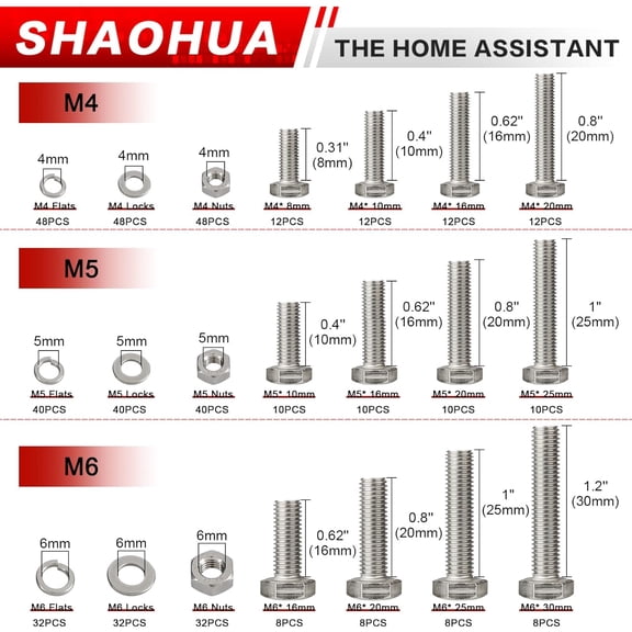 ZANHUA-480PCS Metric Hex Head Bolt Assortment, M4 M5 M6 Machine Screw Assortment Kit, A2-70 304 Stainless Steel Hex Bolts and Nuts Kit, Assorted Nuts and Bolts Assortment Kit, Flat & Spring Lock Was