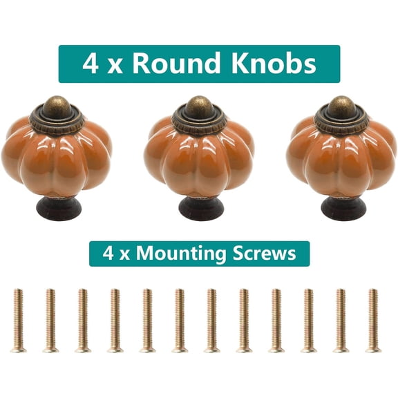 ZANHUA-4pcs Rust Orange Vintage Ceramic Cabinet Knobs, Dresser Knobs with Mounting Screws