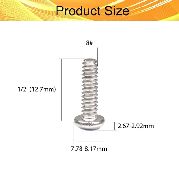 ZANHUA-50 PCS #8-32 x 1/2" Machine Screws,#8-32 Pan Head Phillips Drive, UNC Fully Thread,304 Stainless Steel A2-70,Pan Head Machine Screw,DIY,Repair,Install Furniture and Electrical Appliances Scre