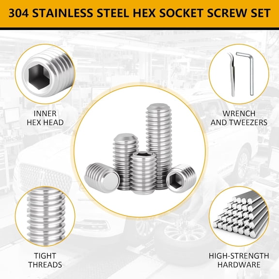 ZANHUA-530Pcs Metric Set Screws Assortment Kit, Grub Screws Allen Head Socket Set Screws for Bathroom Fixtures, Door Knobs, Towel Rack Screws, Faucets, Plumbing,304 Stainless Steel