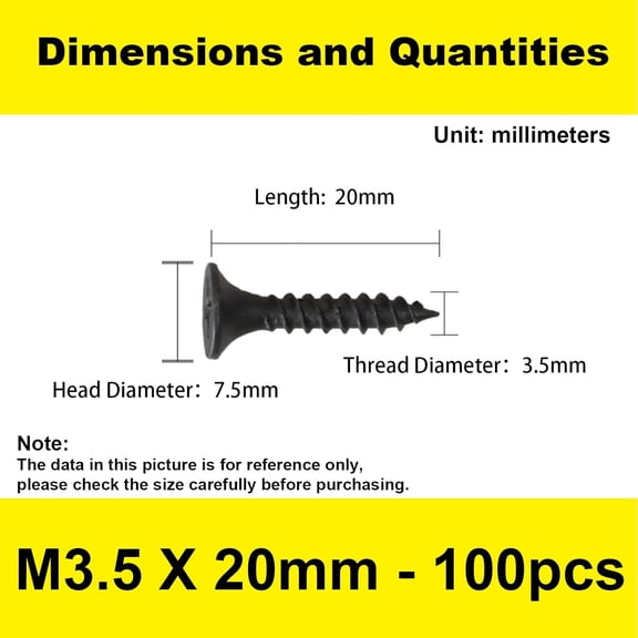 ZANHUA-#6 x 3/4'' Black Self-Tapping Screws, Phillips Flat Head Short Head Screws, Countersunk Head Cabinet Screws, Phillips Wood Screws for Various Woodworking Repairs and DIY Projects (100 pcs)