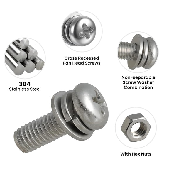 ZANHUA-692Pcs Machine Screws Assortment Kit,Metric Nut and Bolt Assorted M2 M2.5 M3 M4 M5,304 Stainless Steel Phillips Pan Head Small Combination Screw with Fixed Washers(All-in-One Design)