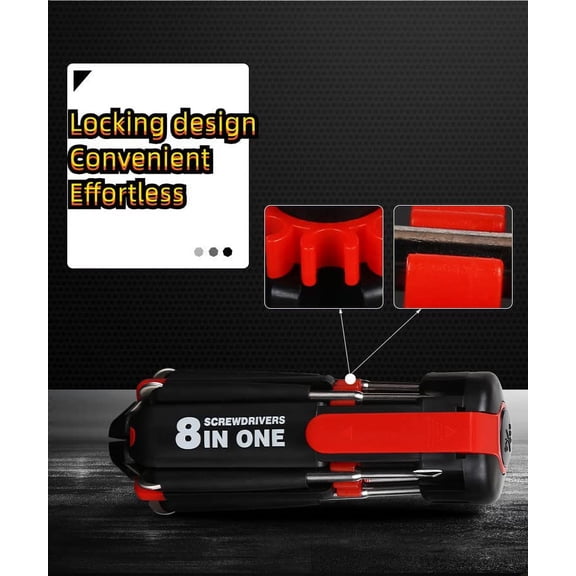 ZANHUA-8 in 1 Screwdrivers with Worklight and Flashlight, Multifunctional Screwdriver for Home Kitchen Car, Portable General Professional Set,Without batteries Red