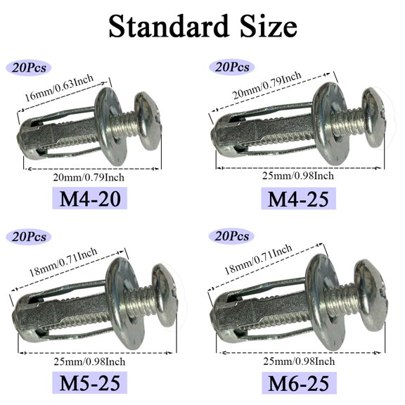 ZANHUA-80PCS Petal Expansion Bolt Set with Toolbox, Expansion Screws Petal Nuts with M4-20, M4-25, M5-25, M6-25 Jack Nut for License Plate Installation, Hollow Wall Iron Skin Line, Sheet Metal Mount