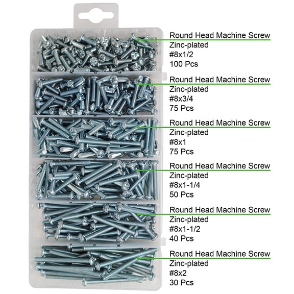 ZANHUA-#8x1/2 to #8x2 Machine Screws Assortment Kit Electrical Outlet Screws Fully Threaded Phillips Drive, 370 Pcs
