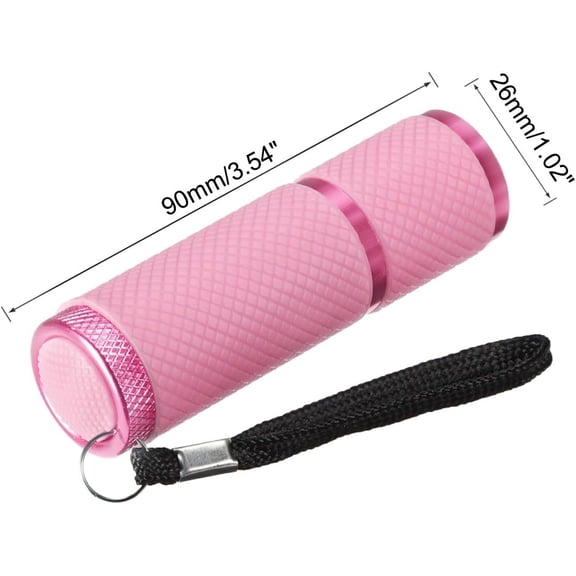 ZANHUA-9 LED Glow in Dark Flashlights, 2 Pcs Mini Aluminum Flashlight Rubber Coated Flashlight with Strap for Camping, Hiking, Party, Pink