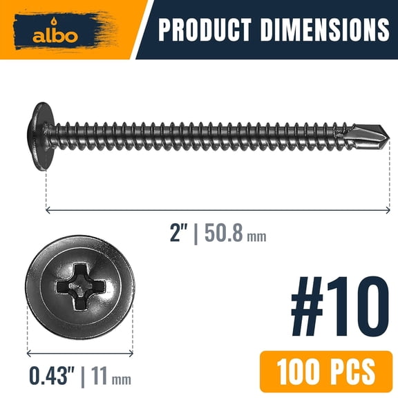 ZANHUA-ALBO #10 x 2,100 PCS Black Self Tapping Screws for Metal, Stainless Steel Self Drilling Screws with Truss Head for HVAC, Metal Studs, Thin Steel & Aluminum