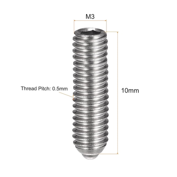ZANHUA-Ball Point Set Screws, M3 x 10mm 304 Stainless Steel Metric Spring Hex Socket Screw 20pcs