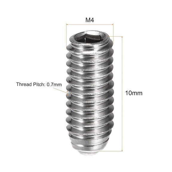 ZANHUA-Ball Point Set Screws, M4 x 10mm 304 Stainless Steel Metric Spring Hex Socket Screw 20pcs