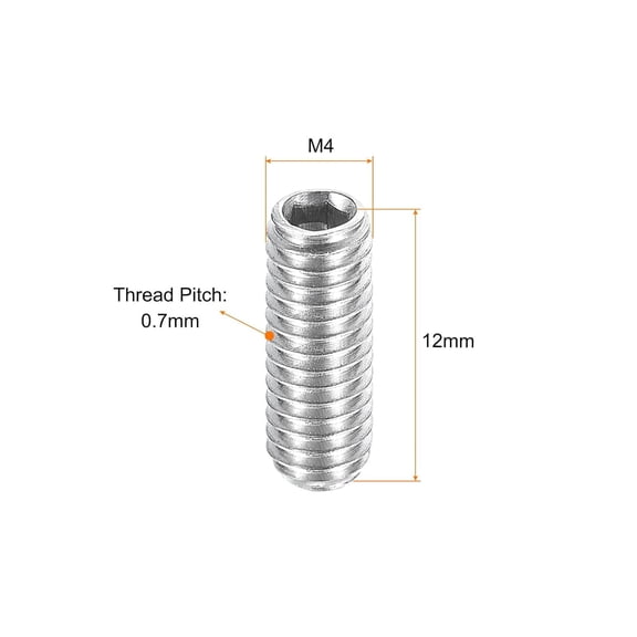ZANHUA-Ball Point Set Screws, M4 x 12mm 304 Stainless Steel Metric Spring Hex Socket Screw 15pcs