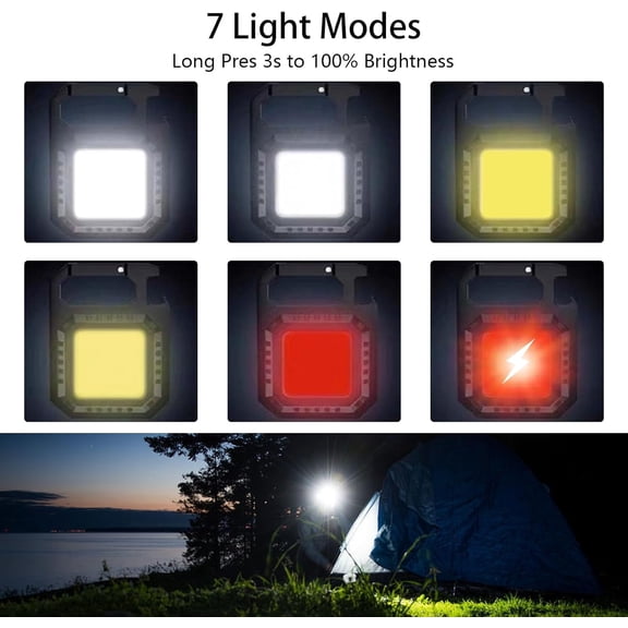 ZANHUA-COB Keychain Work Light - 2PC Keychain Flashlights Rechargable Keychain Flashlight 7 Modes Hi-Lumin Super Bright With Folding Bracket Bottle Opener,Magnet Base For Camping,Dog walking,Emergen