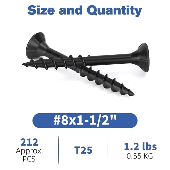 ZANHUA-Deck Screws,Black, Rust-Resistant, Salt Spray Resistant, Epoxy Coated, T25 Torx Bit Included for Wood Fence, Decking & Outdoor US (#81-1/2", 1.2LBS Black)