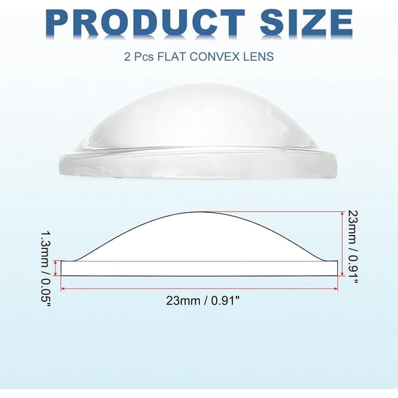 ZANHUA-Diameter 23mm Flat Convex Lens, 2 Pcs Height 7.5mm High Borosilicate Glass LED Optical Convex Condenser Lens with Edge for Flashlight Car Bike Head Lamp Spotlight, Clear 1.3mm