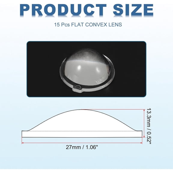 ZANHUA-Diameter 27mm Flat Convex Lens, 15 Pcs Height 14mm Acrylic LED Optical Convex Condenser Lens with Edge for Flashlight Car Bike Head Lamp Spotlight, Transparent