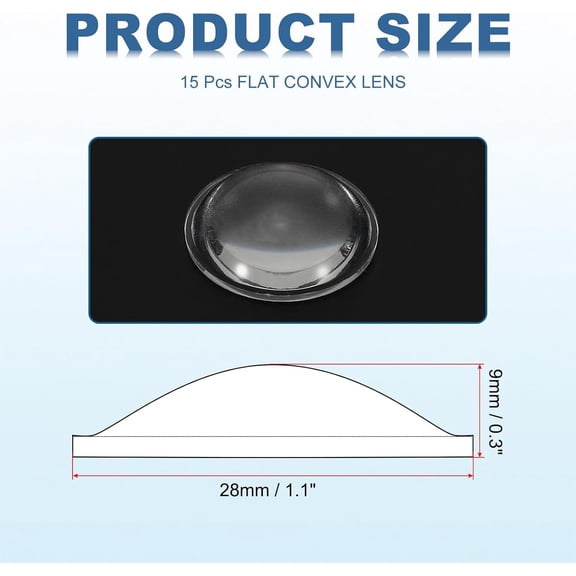 ZANHUA-Diameter 28mm Flat Convex Lens, 15 Pcs Height 9mm Acrylic LED Optical Convex Condenser Lens with Edge for Flashlight Car Bike Head Lamp Spotlight, Transparent