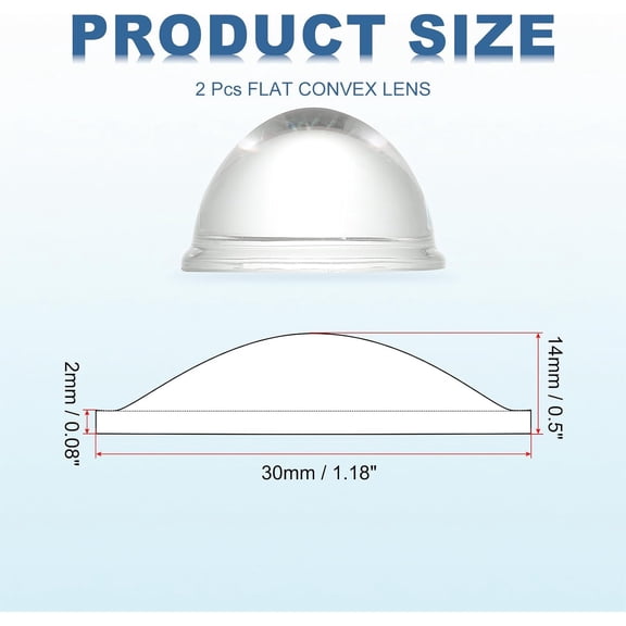 ZANHUA-Diameter 35mm Flat Convex Lens, 2 Pcs Height 20mm High Borosilicate Glass LED Optical Convex Condenser Lens with Edge for Flashlight Car Bike Head Lamp Spotlight, Clear 2.5mm