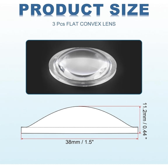 ZANHUA-Diameter 38mm Flat Convex Lens, 3 Pcs Height 11.2mm PMMA Acrylic LED Optical Convex Condenser Lens with Edge for Flashlight Car Bike Head Lamp Spotlight, Transparent