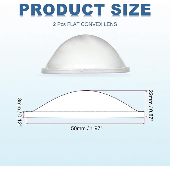 ZANHUA-Diameter 50mm Flat Convex Lens, 2 Pcs Height 22mm High Borosilicate Glass LED Optical Convex Condenser Lens with Edge for Flashlight Car Bike Head Lamp Spotlight, Clear 3mm