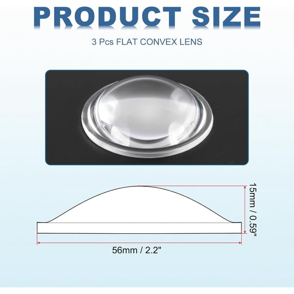 ZANHUA-Diameter 56mm Flat Convex Lens, 3 Pcs Height 15mm PMMA Acrylic LED Optical Convex Condenser Lens with Edge for Flashlight Car Bike Head Lamp Spotlight, Transparent