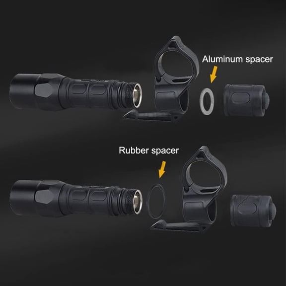 ZANHUA-Flashlight Ring, 1'' Tatcical Adapter Ring with Pocket Clip Finger Release for SureFire Black