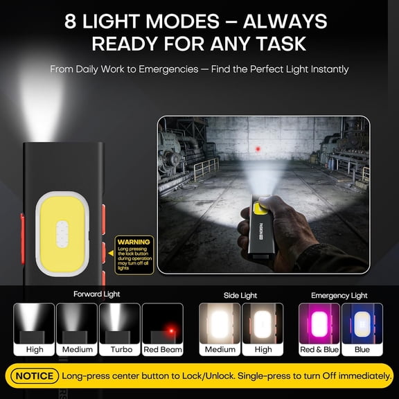 ZANHUA-Flat EDC Flashlight, Rechargeable Pocket LED Light with Lock Function, USB-C, Magnetic Base & Dual Clip, Compact Multi-Functional Design for Everyday Carry