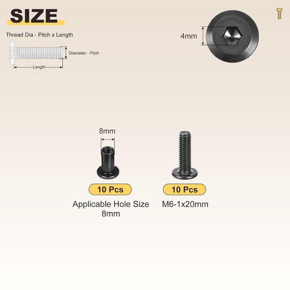ZANHUA-Furniture Crib Screws Replacement Set(M6-1x20mm) 20Pcs, Connector Bolts M6 Screw Barrel Nuts Binding Screws, for Chair Cabinet Bed, Black
