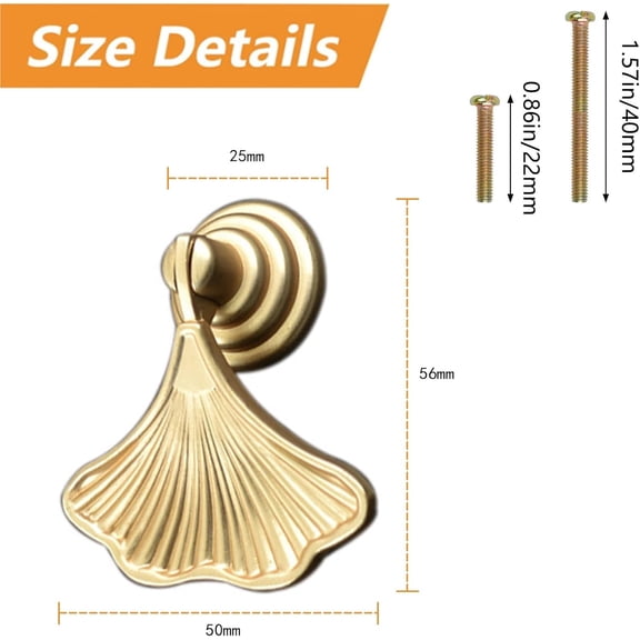 ZANHUA-Ginkgo Leaf Shape Knob Handles, 6pcs Golden Drop Pendant Pull Handle Hardware Drawer Single Hole Handle Leaf Pulls for Wardrobe Cupboard Closets Cupboard