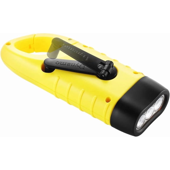 ZANHUA-Hand Cranking Solar Powered Flashlight, Rechargeable Emergency LED Flashlight Carabiner Dynamo Quick Snap Clip Backpack Flashlight Torch for Outdoor Camping Climbing Hiking (Yellow)