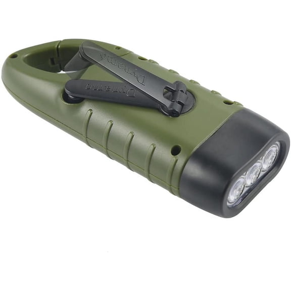 ZANHUA-Hand Cranking Solar Powered Flashlight, Rechargeable Emergency LED Flashlight Carabiner Dynamo Quick Snap Clip Backpack Flashlight Torch for Outdoor Camping Climbing Hiking (Green)