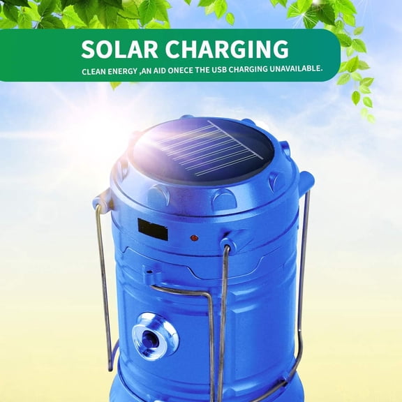 ZANHUA-LED Camping Lantern, Solar and Rechargeable Lantern Flashlight Collapsible and Portable Light for Daily/Camp/Hiking/Night Fishing/Emergency/Hurricanes/Storm(Blue, 1 Pack)