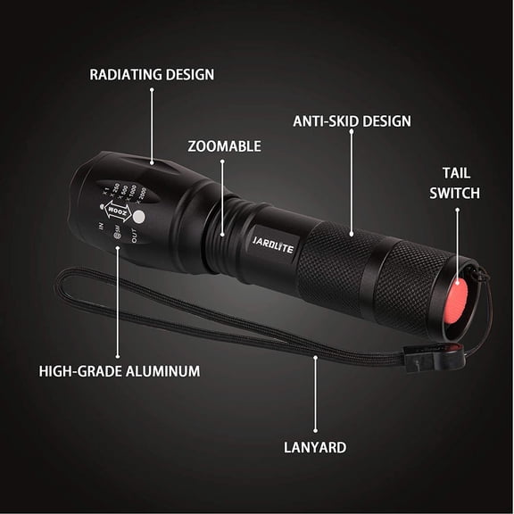 ZANHUA-LED Emergency Handheld Flashlight with Adjustable Focus, Water Resistant, 5 Modes, Best Tactical Flashlight for Emergency, Camping and Fishing, 2 Pack
