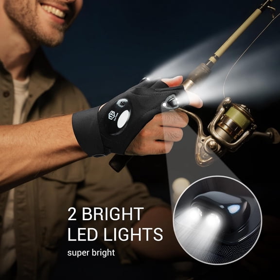 ZANHUA-LED Flashlight Gloves,Christmas Birthday Gifts for Men Dad Him Boyfriend Husband,Stocking Stuffers for Men, Cool Gadget Hands Free Lights for Repairing Fishing Camping