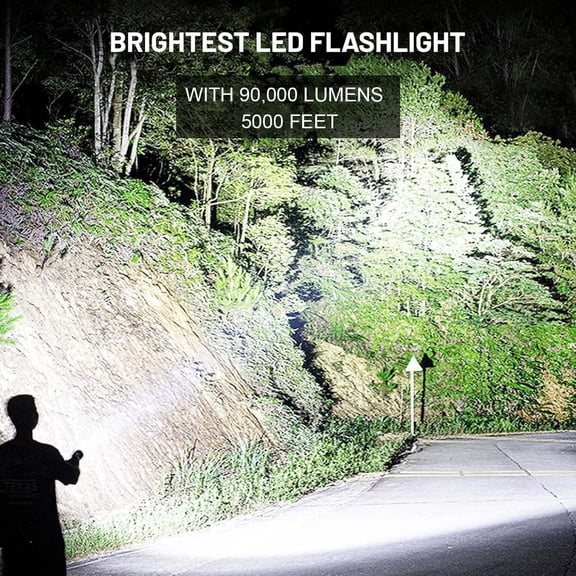 ZANHUA-LED Flashlights High Lumens Rechargeable, 90,000 Lumens Brightest Handheld Flashlight, 5 Modes Powerful Multifunctional Flash Light Waterproof Flashlight for Home Camping