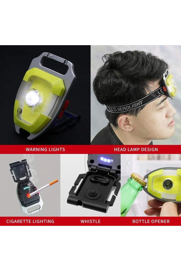 -LED Small Flashlight, Snap-on Key Chain Light, COB Multi-Function Mini Work Light, 600 Lumens Rechargeable, 7 Lighting Modes with Fire Starter, Seat Belt Cutter, Screwdriver, Whistle, Yellow