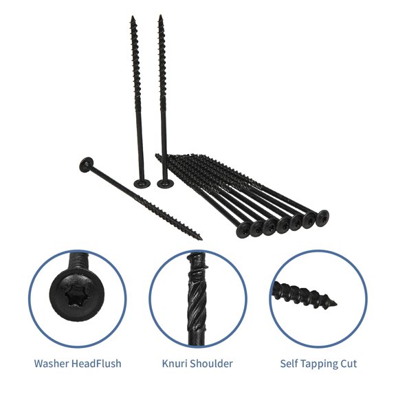 ZANHUA-Lag Screws 6 Inch, 50PCS Heavy Duty Construction Screw, Structural Wood Screw #14 x 6, Rust Resistant, Washer Head, Black Coated Exterior Wood/Lag Screws Hex Socket Included