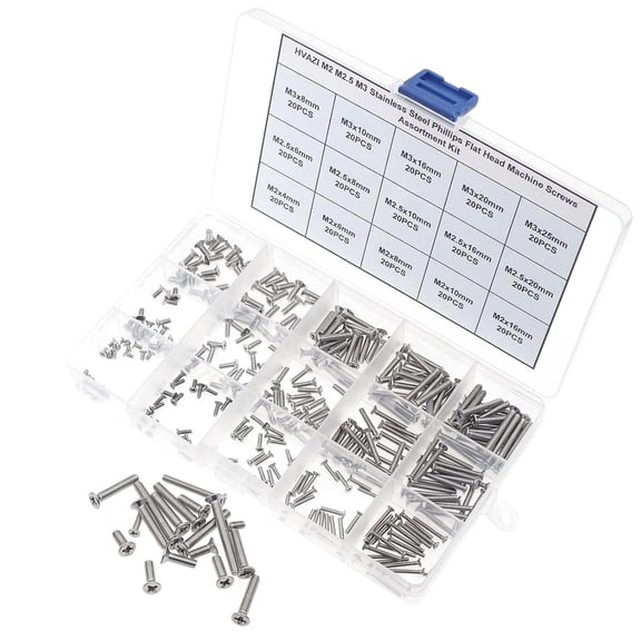 ZANHUA-M2 M2.5 M3 Stainless Steel Phillips Flat Head Machine Screws Assortment Kit