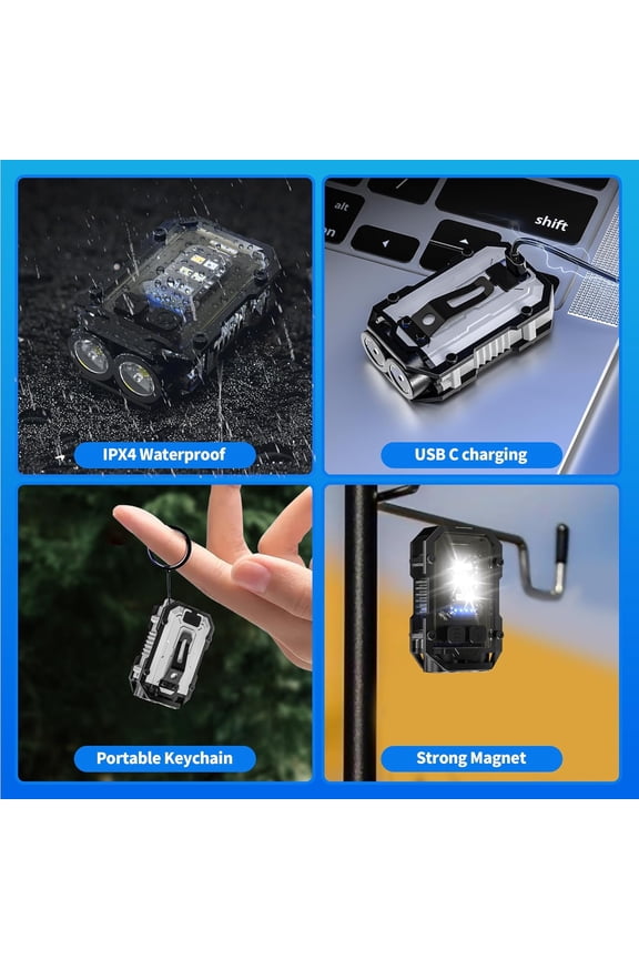 -Mini Keychain Flashlight with Clip, LED Magnetic EDC Key Chain Light for Mechanics with COB Sidelight, USB C Rechargeable Small Multi-Use Waterproof Light for Work Car Repair Emergency